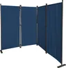 A blue fabric room divider with black metal frames and bases, set against a white background. Produktbild-Vorschau