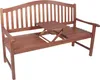 A wooden garden bench with a fold-out table in the center. Produktbild-Vorschau