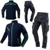 A collection of workwear items, including two jackets and two pairs of pants, displayed against a white background. Produktbild-Vorschau