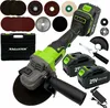 A collection of angle grinder accessories and tools laid out on a white background. Produktbild-Vorschau