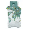 A duvet cover and pillowcase set with a world map and animal print. Podgląd zdjęcia produktu