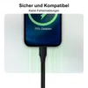 A smartphone is shown connected to a charging cable, with the screen displaying a charging status. Produktbild-Vorschau