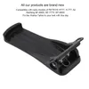 A black plastic belt clip for a walkie-talkie, with text describing its compatibility. Voir les images du produit