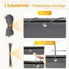 The image shows two methods of attaching a balcony screen using either a cord or cable ties. Produktbild-Vorschau