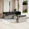 10-tlg. Garten-Sofagarnitur mit Kissen Hellgrau Poly Rattan Produktbild-Vorschau 2