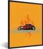 MuchoWow® Gerahmtes Poster Auto - Flammen - Rot - Vintage Produktbild-Vorschau 1