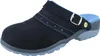 A black clog-style shoe with blue accents and a grey sole, shown from a side-front angle on a white background. Produktbild-Vorschau