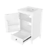 A white bathroom vanity cabinet with the door and drawer open, showing the interior shelves and drawer. Anteprima dell’immagine prodotto