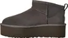 A side view of a grey UGG boot with a platform sole. Voir les images du produit