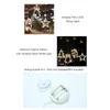 Collage of images showing hanging Christmas lights with festive shapes, and a close-up of the battery compartment and suction cup. Podgląd zdjęcia produktu