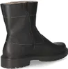 A black leather boot with white stitching and a zipper. Voir les images du produit