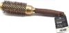 A round hairbrush with a gold barrel and brown handle, displayed on a white background with its tag attached. Náhled obrázku produktu