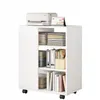 A white rolling cabinet with shelves filled with books and binders, and a printer on top. Náhled obrázku produktu