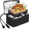 A portable food warmer with a glass container of roasted chicken and vegetables. Produktbild-Vorschau