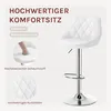 A white bar stool is shown with descriptive text and close-up images of its features. Produktbild-Vorschau