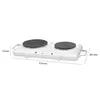 A white electric double hot plate with dimensions shown. Náhled obrázku produktu