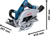 A Bosch Akku-Kreissäge BITURBO GKS 18V-70 L is shown with dimensions indicated. Podgląd zdjęcia produktu