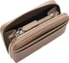 A close-up view of an open taupe coin wallet. Voir les images du produit
