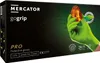 A box of green nitrile protective gloves with a hand wearing a glove holding an amber-colored object. Podgląd zdjęcia produktu