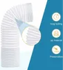 A white flexible hose is shown bent, with a magnified section highlighting its texture. To the right, there are three circular icons with text descriptions. Produktbild-Vorschau