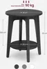 A dark gray round side table with a lower shelf, shown with dimensions and weight capacity indicated by text and arrows. Produktbild-Vorschau