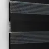 A close-up view of a black roller blind with alternating sheer and opaque stripes. Produktbild-Vorschau
