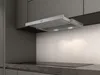 A modern kitchen with a stainless steel range hood installed above a stovetop. Produktbild-Vorschau
