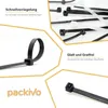 Collage of images showcasing black and white cable ties with descriptive text. Produktbild-Vorschau