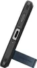 A black phone case with a kickstand is shown at an angle against a white background. The kickstand is blue and has text on it. Anteprima dell’immagine prodotto