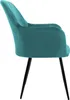 A side view of a teal velvet armchair with black metal legs, isolated on a white background. Náhľad obrázku produktu
