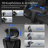 Collage showing a black ergonomic office chair with various diagrams and text indicating features and measurements. Náhled obrázku produktu