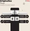 A marketing image showcasing a white door handle set with text highlighting its features. Produktbild-Vorschau