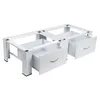 A white metal stand for a washing machine or dryer with two drawers, shown from a diagonal angle against a white background. Produktbild-Vorschau