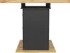 A side view of a black dining table with a wooden top, shown on a white background. Náhled obrázku produktu