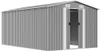 A grey metal garden shed with double doors and two vents on the front gable. Náhled obrázku produktu