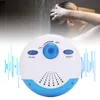 A person showering in the background, with a radio in the foreground. Produktbild-Vorschau