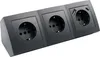 A black power strip with three outlets and two USB ports, shown at an angle on a white background. Produktbild-Vorschau
