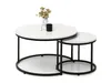 A pair of nesting round coffee tables with white tops and black metal frames, decorated with a small vase containing dried flowers and a black candle holder. Náhľad obrázku produktu