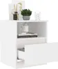 A white nightstand with an open drawer, displaying decorative items on top and inside. Produktbild-Vorschau