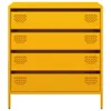 A yellow metal sideboard with four drawers, shown from the front on a white background. Podgląd zdjęcia produktu