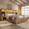 A bedroom scene featuring a bed with a headboard that has integrated shelving and lighting. Náhled obrázku produktu