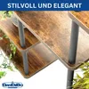 Close-up of a multi-tiered shelf with a wood-grain finish and black metal supports, decorated with green plants. Podgląd zdjęcia produktu