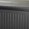 A close-up view of a black shoe cabinet with a gray upholstered seat. Produktbild-Vorschau