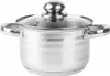 A stainless steel pot with a glass lid and handles, shown from the front against a white background. Produktbild-Vorschau