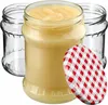 Three glass jars, one filled with a light yellow substance, and a red and white checkered lid are arranged on a white background. Anteprima dell’immagine prodotto