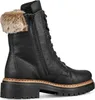 A black leather boot with fur trim is shown from the side. Produktbild-Vorschau