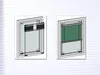 Two diagrams showing a window with blinds. The left shows the blinds retracted at the top, and the right shows them extended. Produktbild-Vorschau