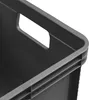 A close-up view of the corner and handle of a dark gray plastic storage box. Náhled obrázku produktu