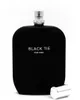 A black perfume bottle with a silver cap and sprayer, set against a white background. The cap is placed next to the bottle. Voir les images du produit