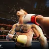 A boxer in a ring is hit in the face, with sweat flying. The image is from a first-person perspective. Podgląd zdjęcia produktu